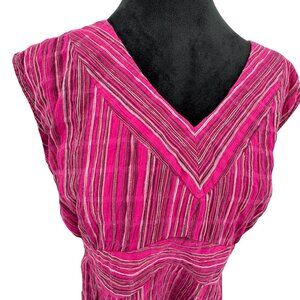 Fred David Y2K Pink Striped Babydoll Empire‎ Waist Top 1X Tie Back Sleeveless